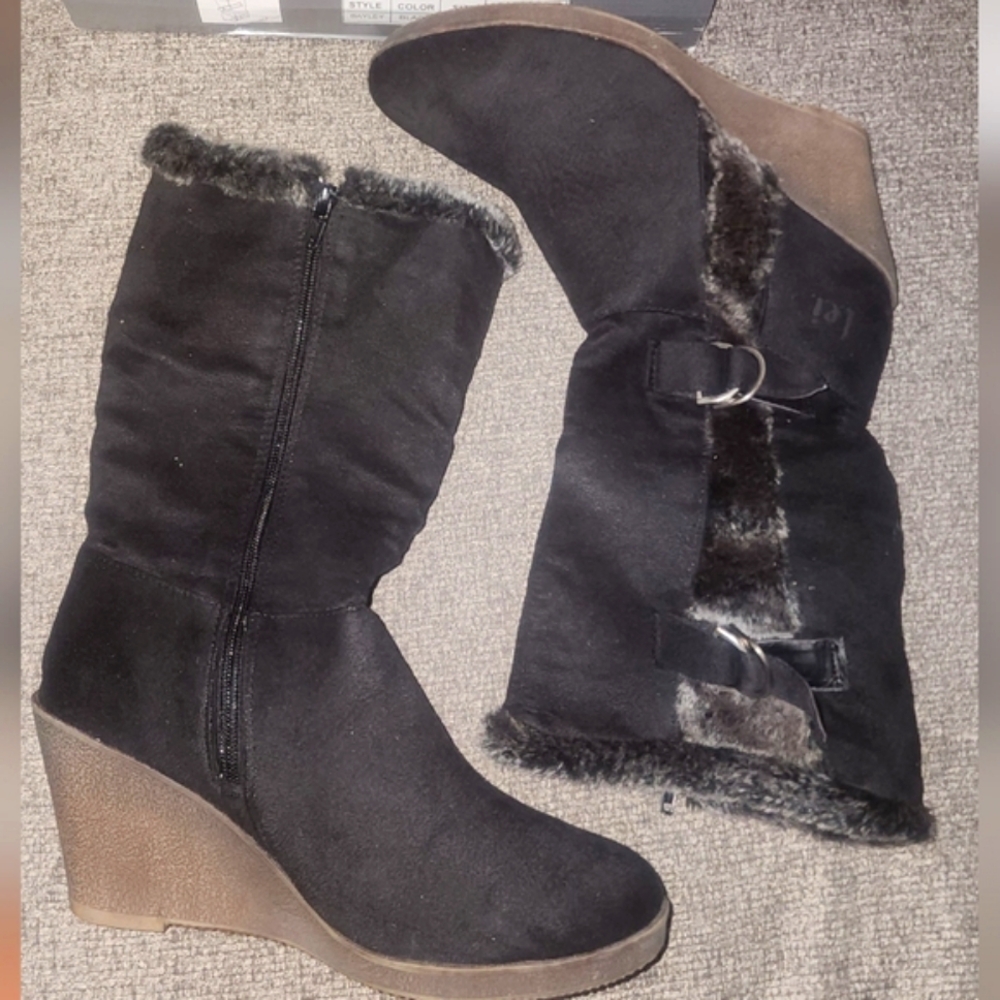 Black and Brown Fur-Lined Boots